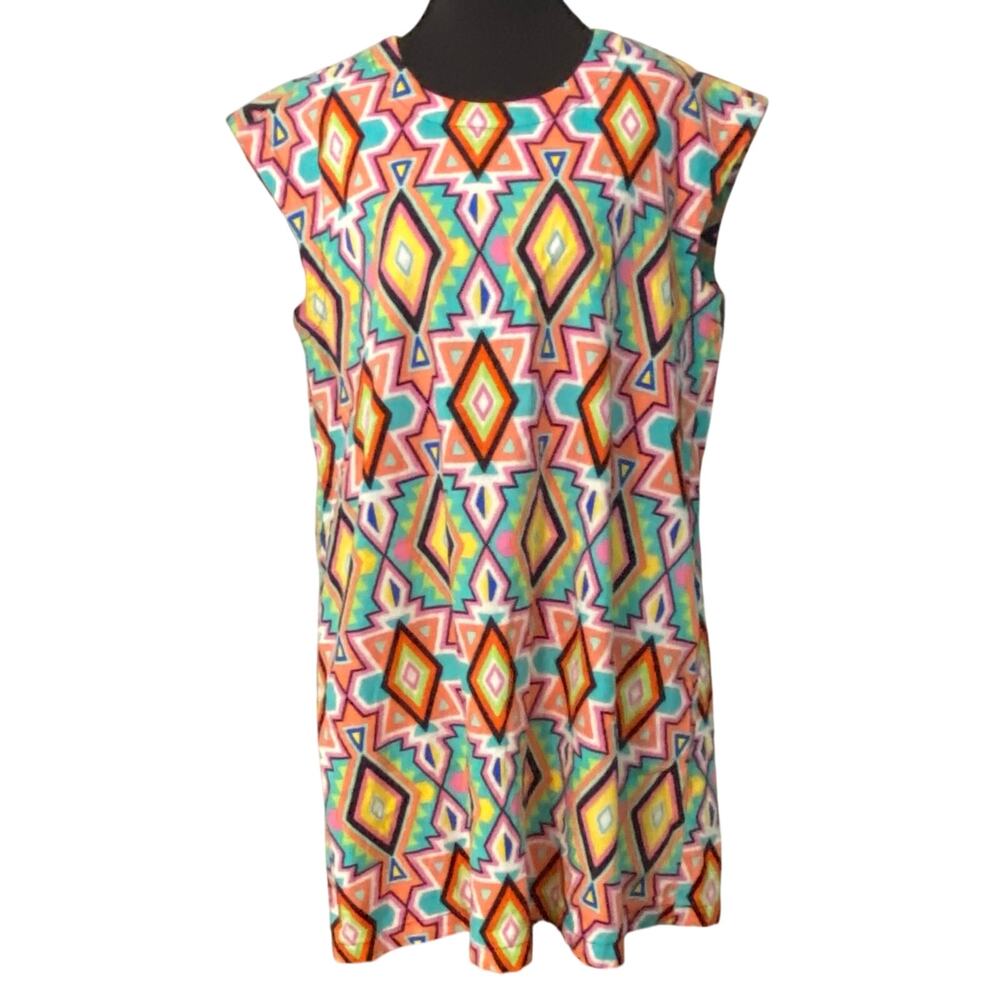 Uncle Frank Dress Small Bright Geometric Cotton Shift Pockets Made in USA